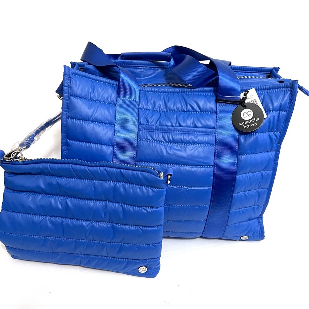 Samantha Brown Blue Quilted Tote and Pouch Set
